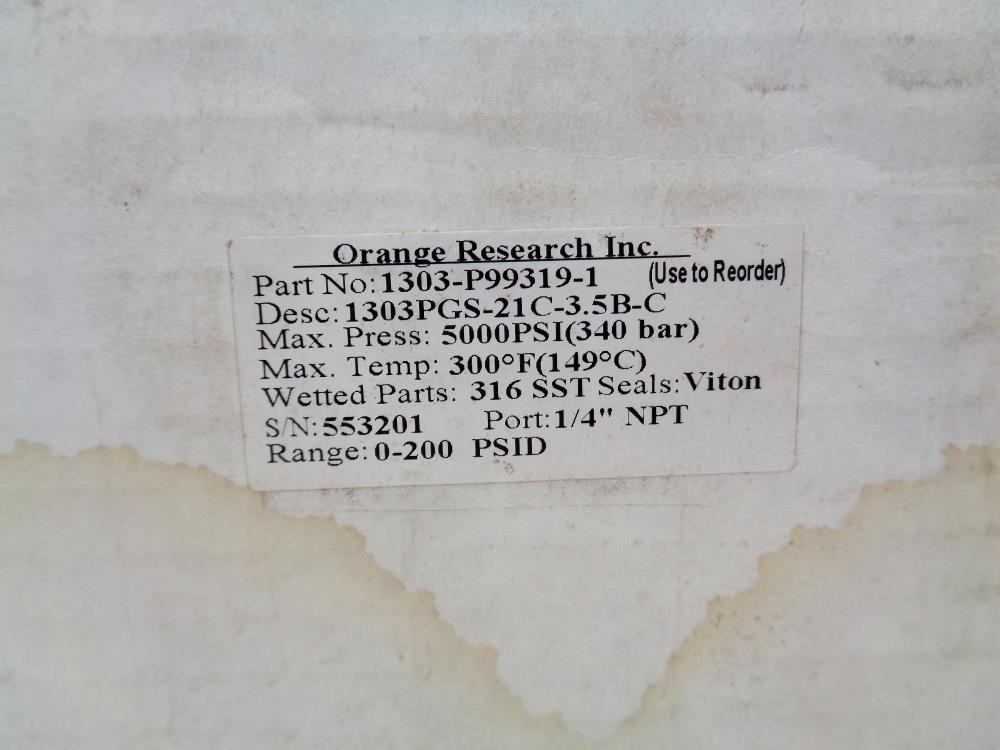 Orange Research 0 - 200 PSID Differential Pressure Gauge 1303-P99319-1